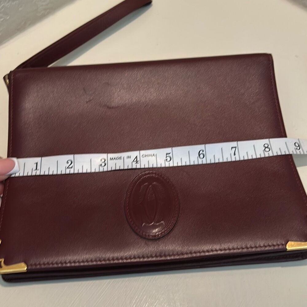 Cartier Convertible Portfolio Organizer Clutch Wristlet Dark Burgundy Leather - Picture 14 of 16